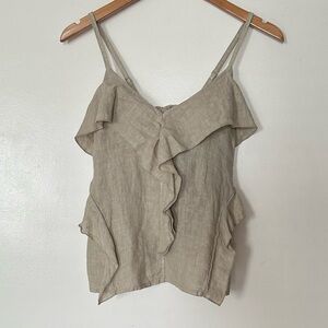 Le Streghe Linen V-Neck Ruffle Tank Top Size Small Beachy Neutral Coastal